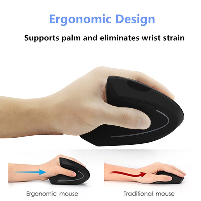Sunffice Left-Handed Mouse, Rechargeable 2.4G Wireless Ergonomic Vertical Mice with USB Receiver, 6 Buttons Optical Vertical Cordless Mice for Laptop Computer PC Desktop Computer Notebook,for Lefty Hands - Image 4